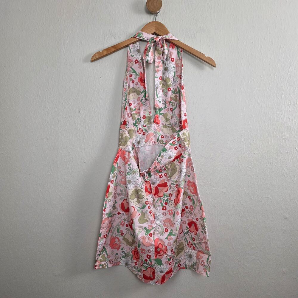 Clad & Cloth The Daisy Pink Floral Halter Open Back Retro Mini Dress Large NEW - Picture 10 of 13